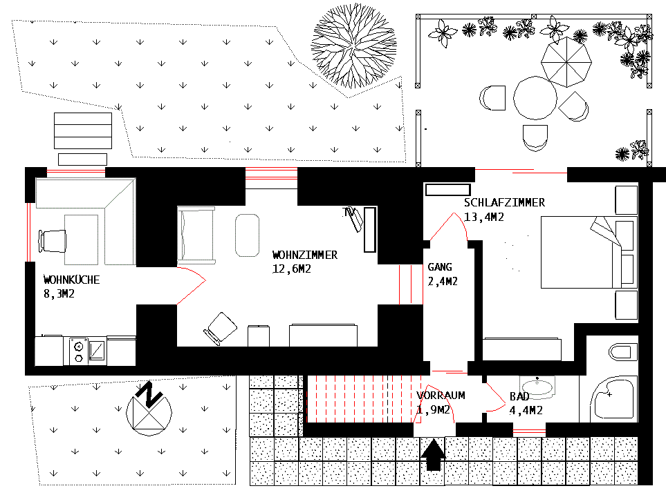 Ferienwohnung Albrecht - Grundlsee, Grundriss Ferienwohnung Albrecht